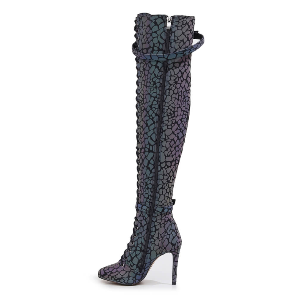 Omani Size Inclusive - Pattern - Rainbow Iridescent Reflective - Street Sole - Thigh Variant Three