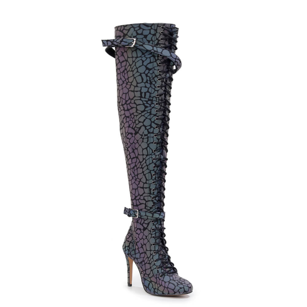 Omani Size Inclusive - Pattern - Rainbow Iridescent Reflective - Street Sole - Thigh Variant Four