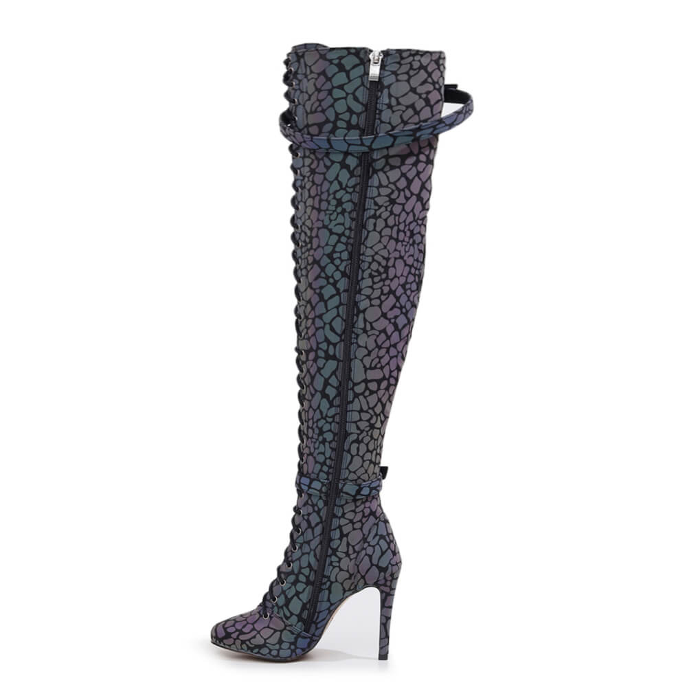 Omani Size Inclusive - Pattern - Rainbow Iridescent Reflective - Street Sole - Thigh Variant Four