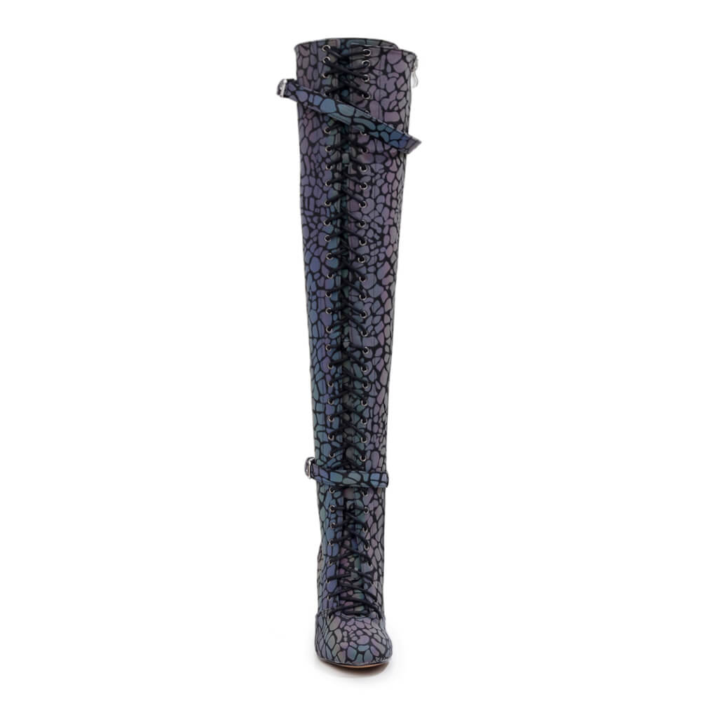 Omani Size Inclusive - Pattern - Rainbow Iridescent Reflective - Street Sole - Thigh Variant Four
