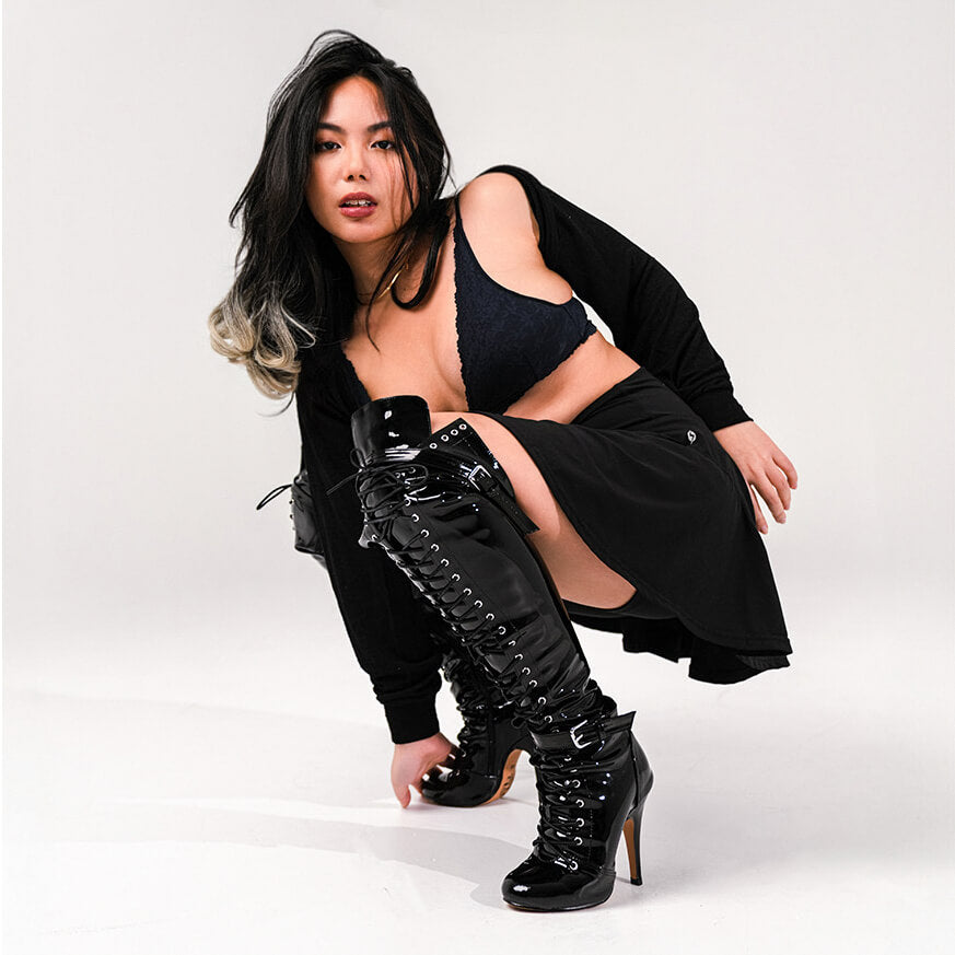 Omani Size Inclusive - Pink Vegan Patent - Street Sole - Thigh Variant Three