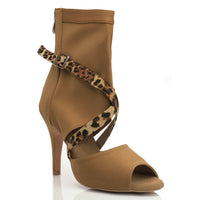 Sabeena - Dark Tan Lycra - Suede Sole - Dance Floor Only