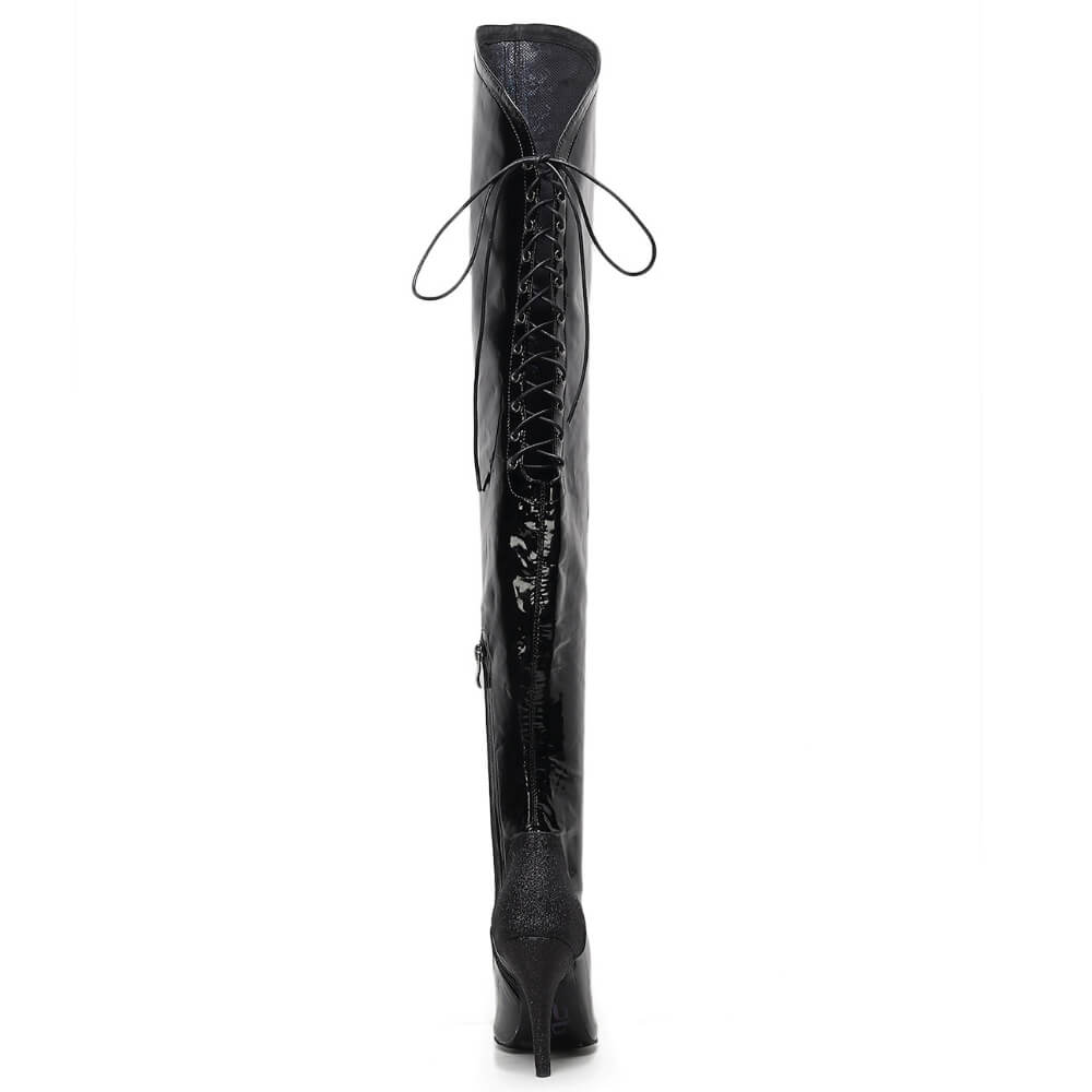 Savage Thigh High - Black Wet Look - Rubber Sole