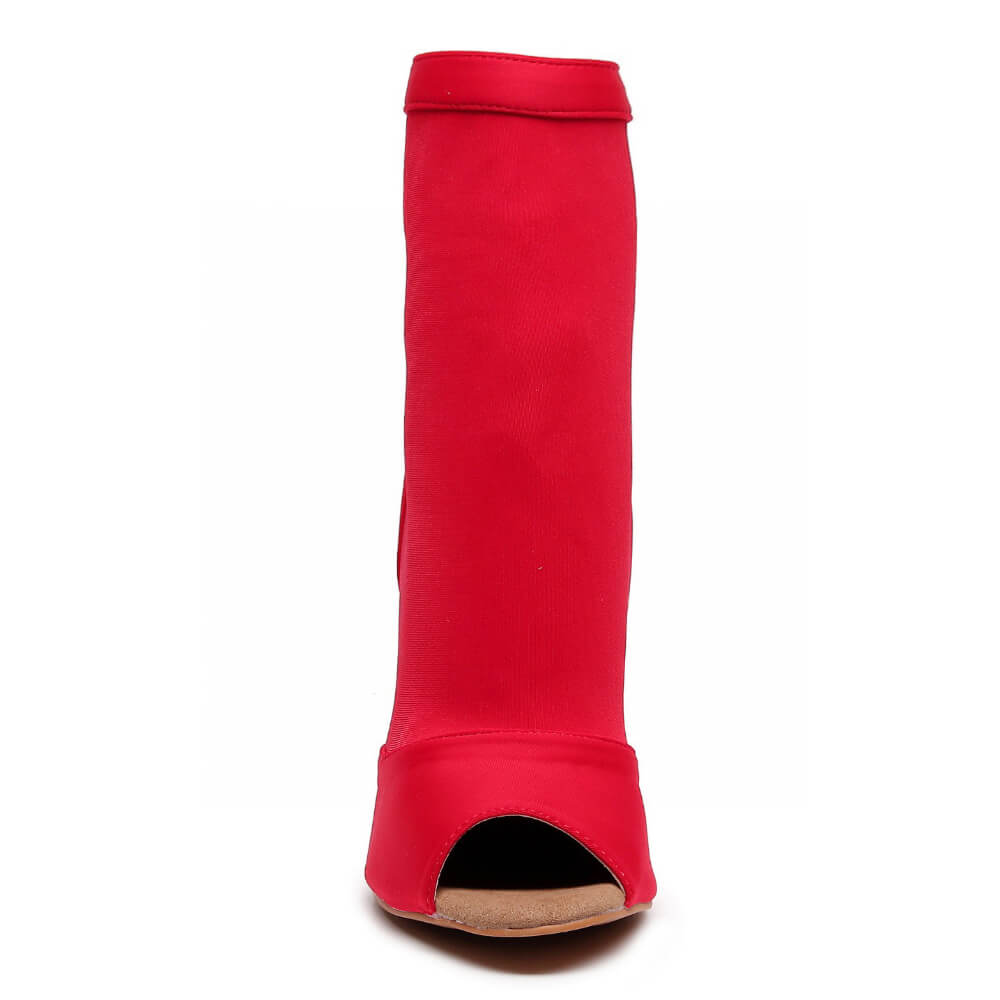 Shabina - Red Lycra - Suede Sole - Dance Floor Only