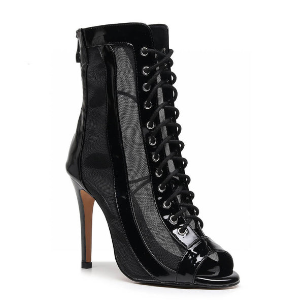 Black open toe lace up booties best sale