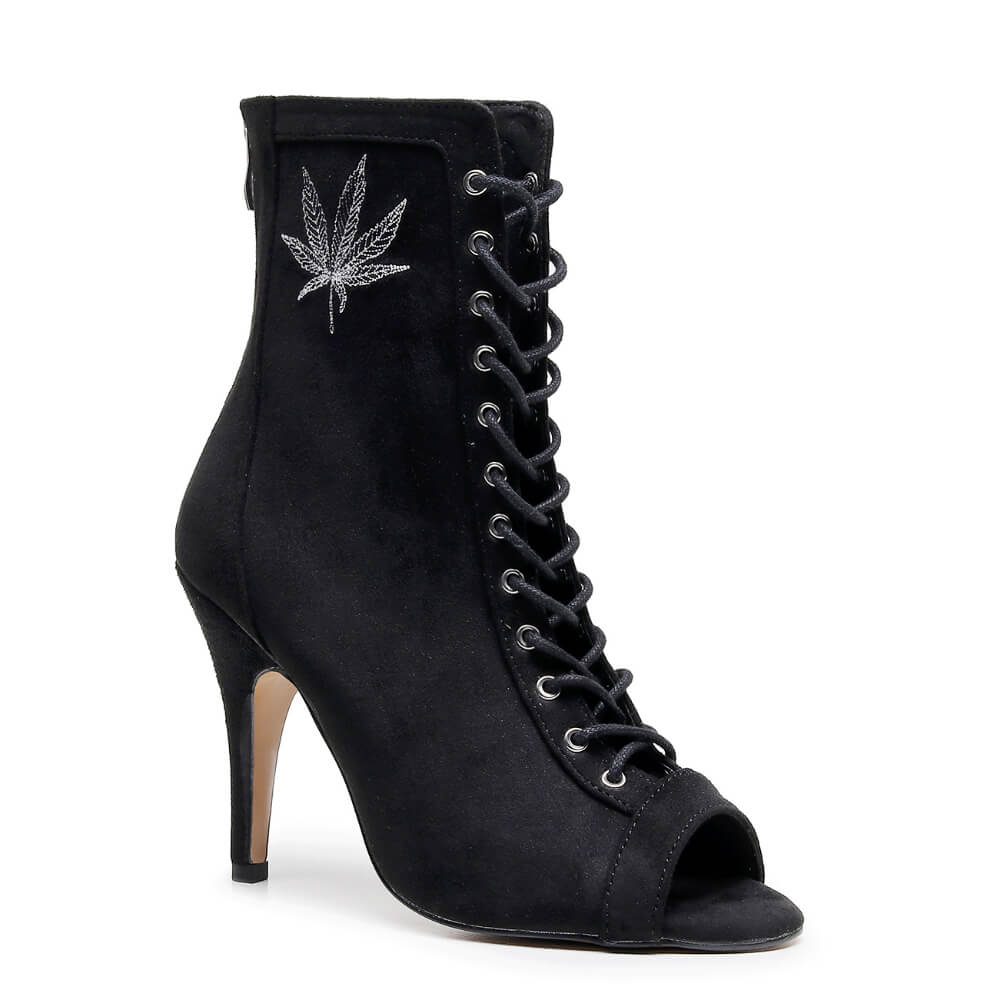 Broderie Sierralynn - Daim végétalien noir Plante de marijuana - Semelle urbaine