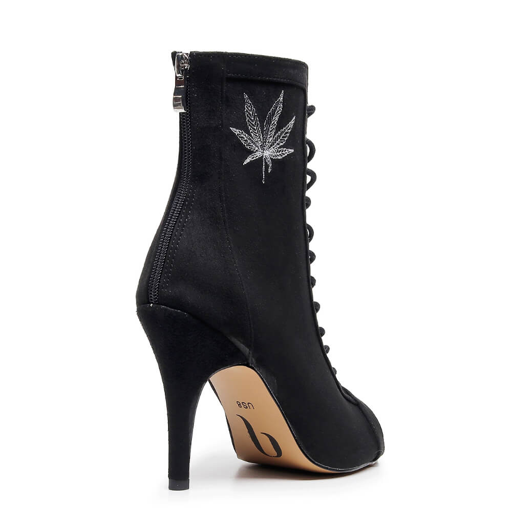 Broderie Sierralynn - Daim végétalien noir Plante de marijuana - Semelle urbaine