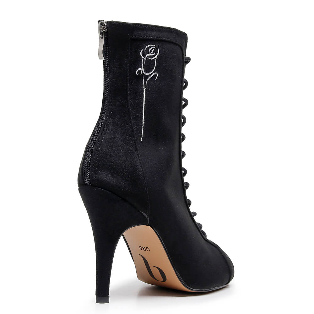 Sierralynn Broderie - Rose noire en suède végétalien - Semelle Street