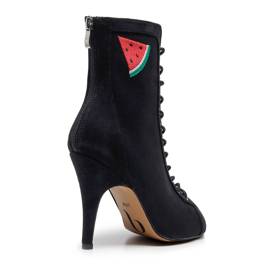 Sierralynn Broderie - Daim Végétalien Noir Pastèque - Semelle Street