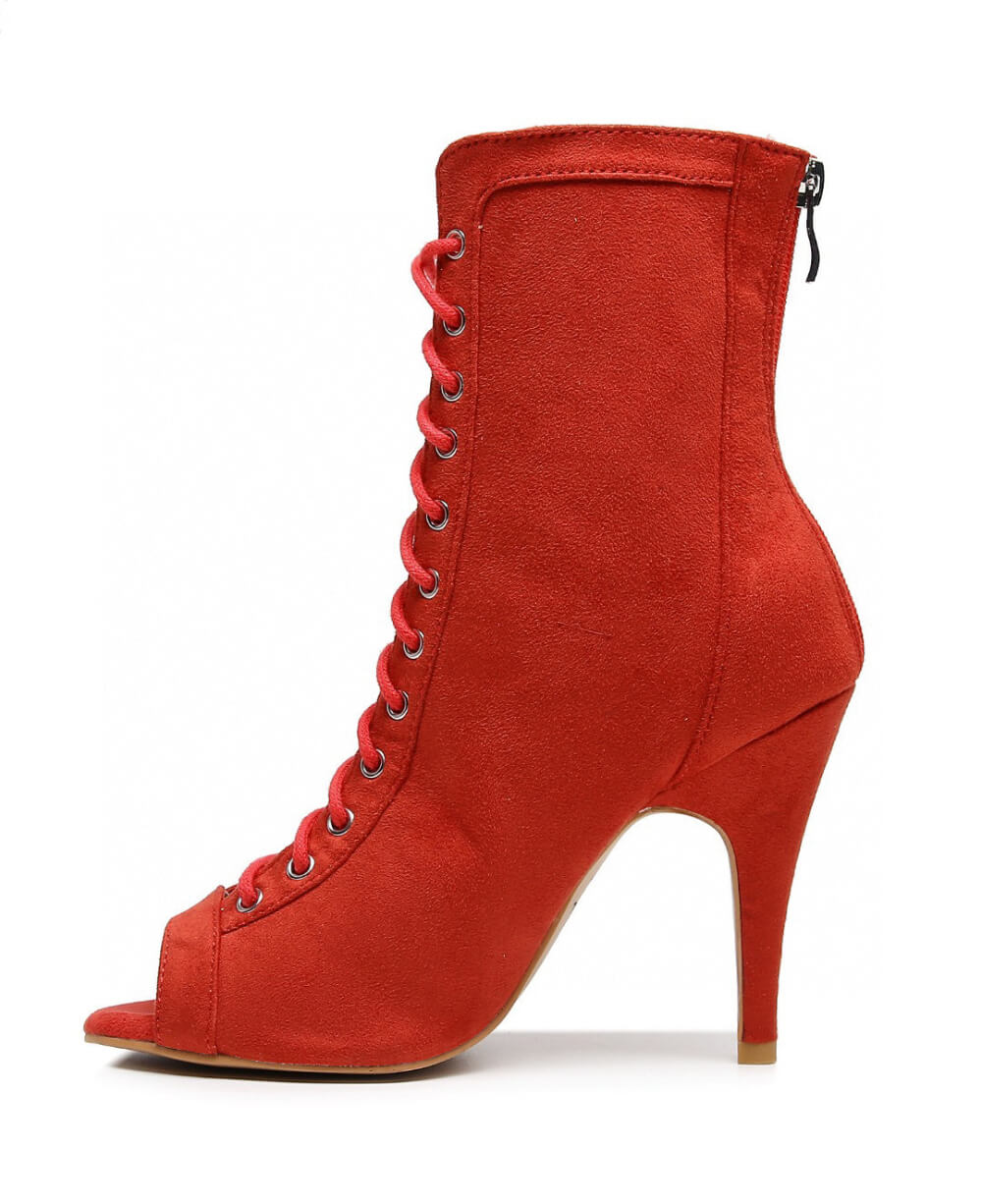 Sierralynn - Red Vegan Suede - Suede Sole - Dance Floor Only