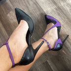 Silana - Cuir végan noir et violet - Semelle en caoutchouc