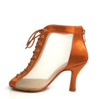 Simona - Tan Satin - Suede Sole - Dance Floor Only