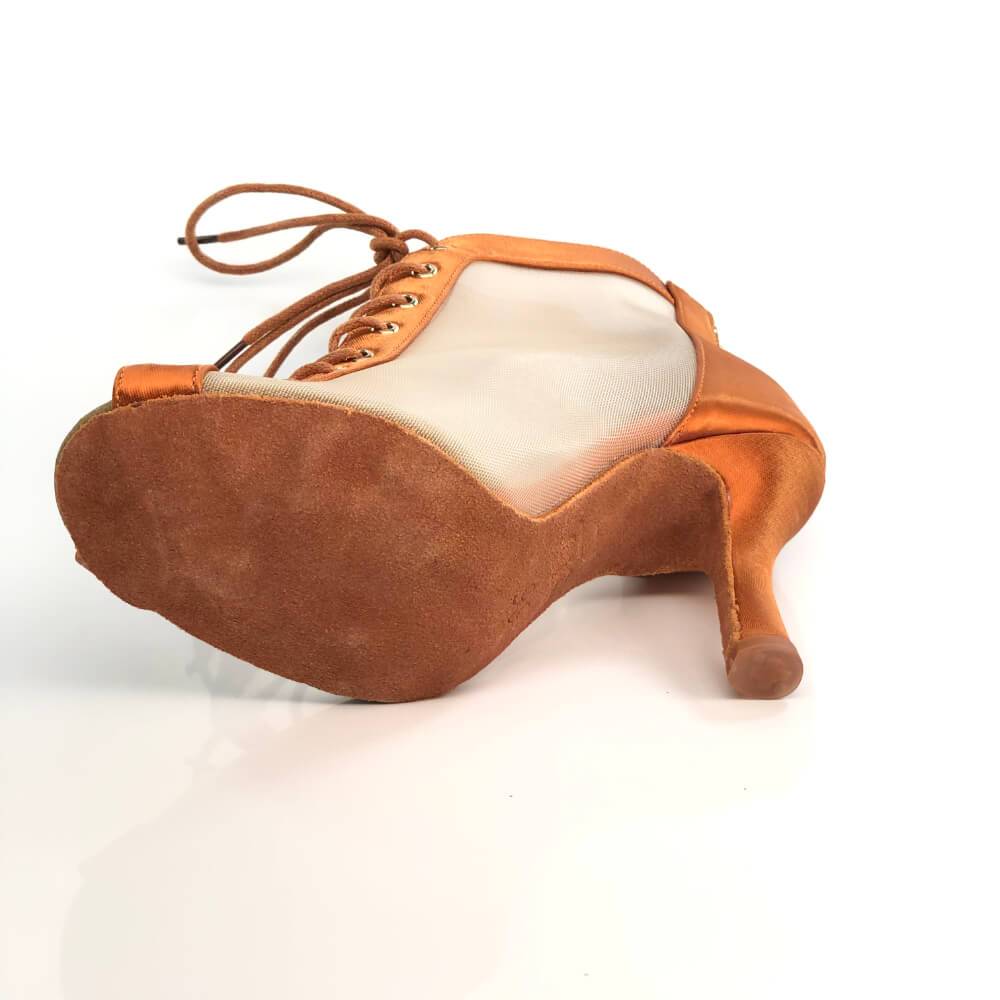 Simona - Tan Satin - Suede Sole - Dance Floor Only