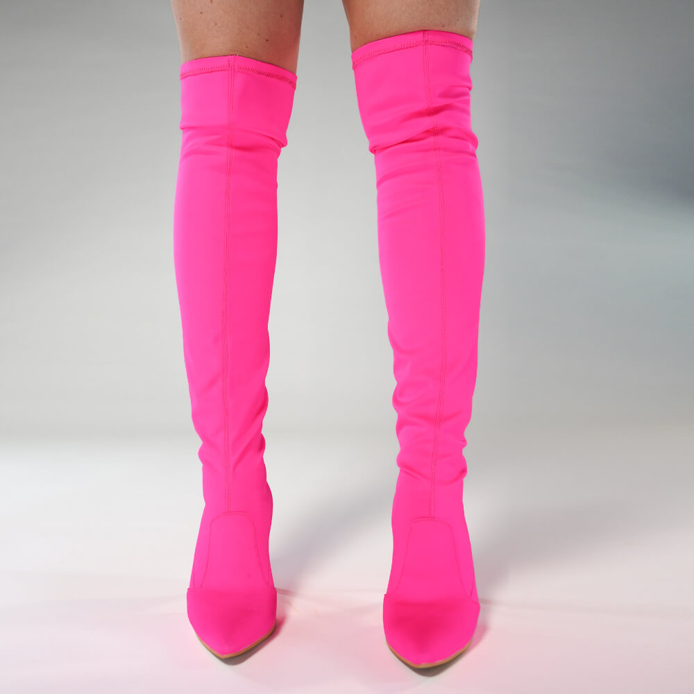 Skye Size Inclusive - Hot Pink Lycra - Street Sole - Thigh Variant One