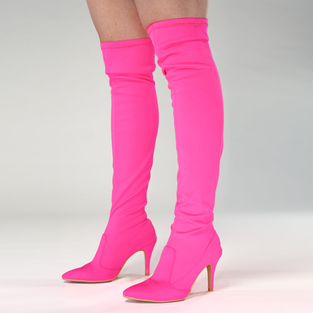 Skye Size Inclusive - Hot Pink Lycra - Street Sole - Thigh Variant One