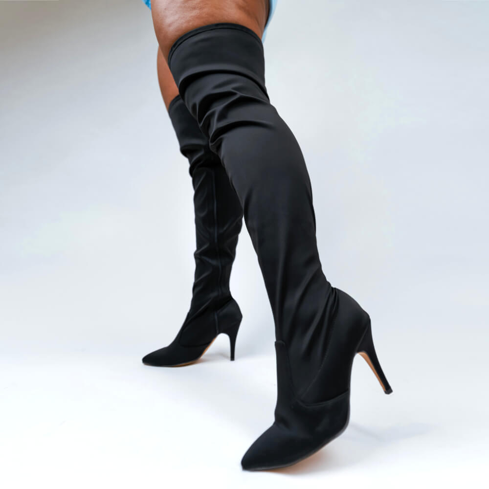 Skye Size Inclusive - Hot Pink Lycra - Street Sole - Thigh Variant Three