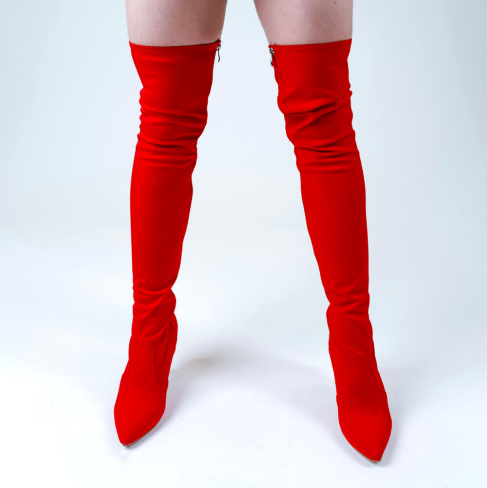 Skye Size Inclusive - Red Lycra - Street Sole - Thigh Variant One