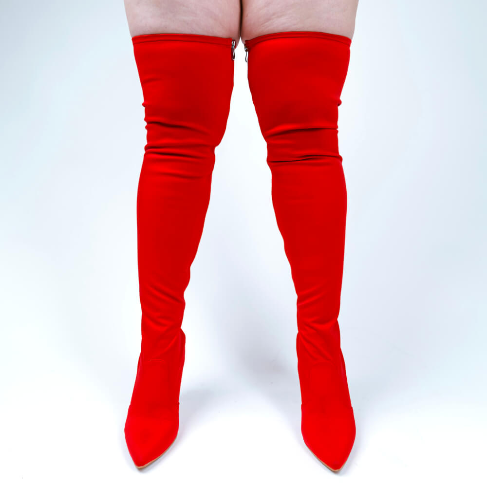 Skye Size Inclusive - Hot Pink Lycra - Street Sole - Thigh Variant Three