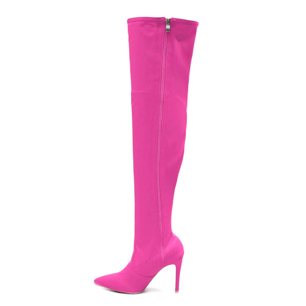 Skye Size Inclusive - Hot Pink Lycra - Street Sole - Thigh Variant Two
