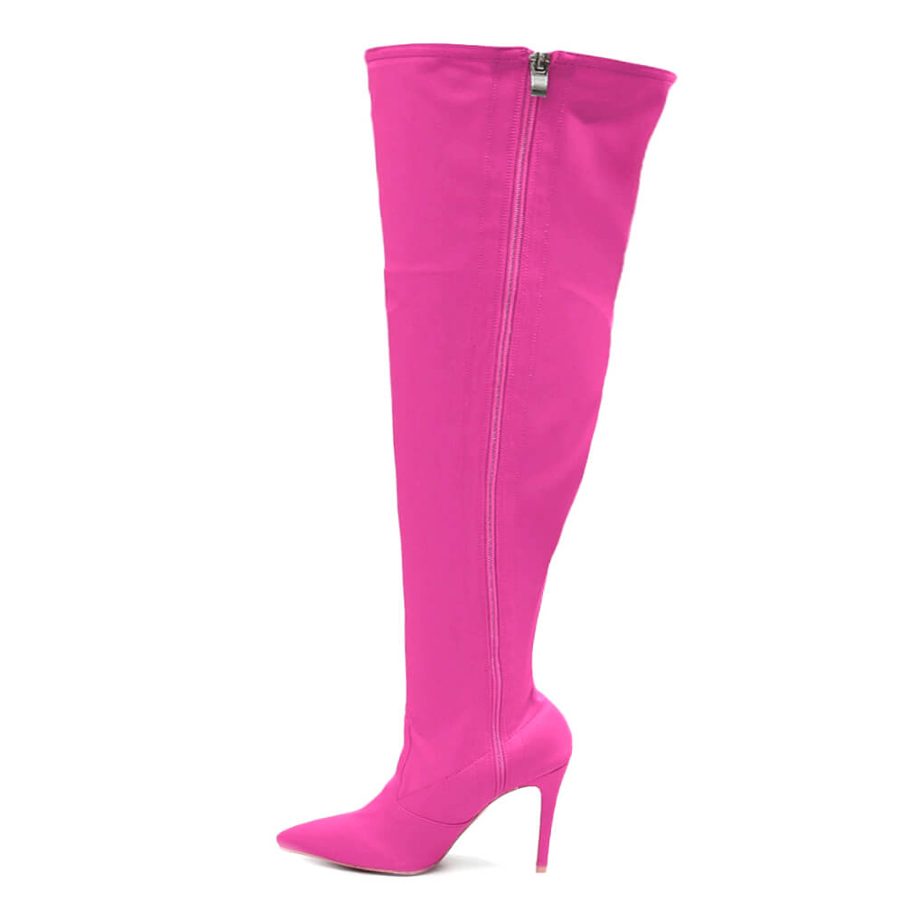 Skye Size Inclusive - Hot Pink Lycra - Street Sole - Thigh Variant Five