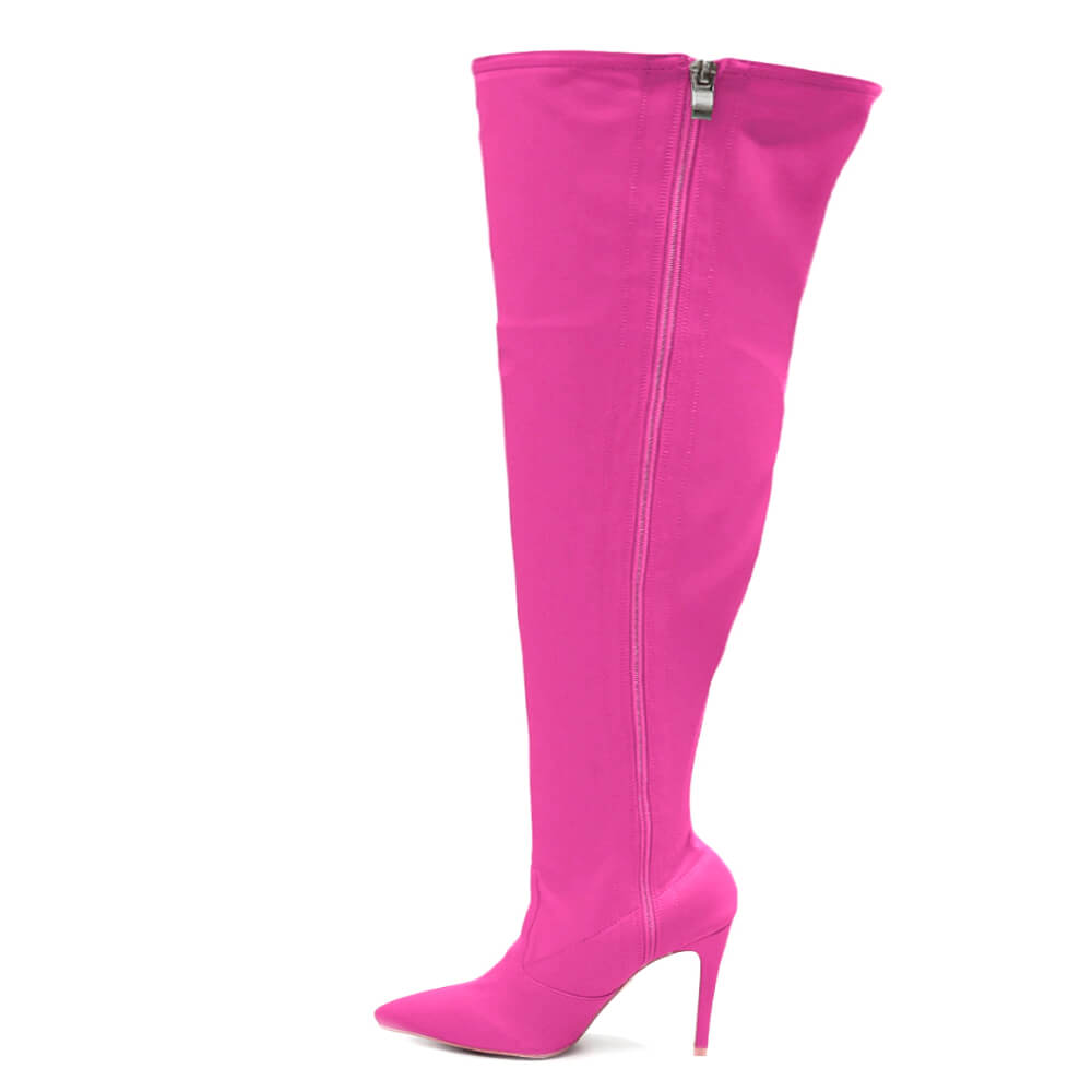 Skye Size Inclusive - Hot Pink Lycra - Street Sole - Thigh Variant Six