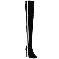 Speechless Thigh High - Black Vegan Stretch Suede - Street Sole