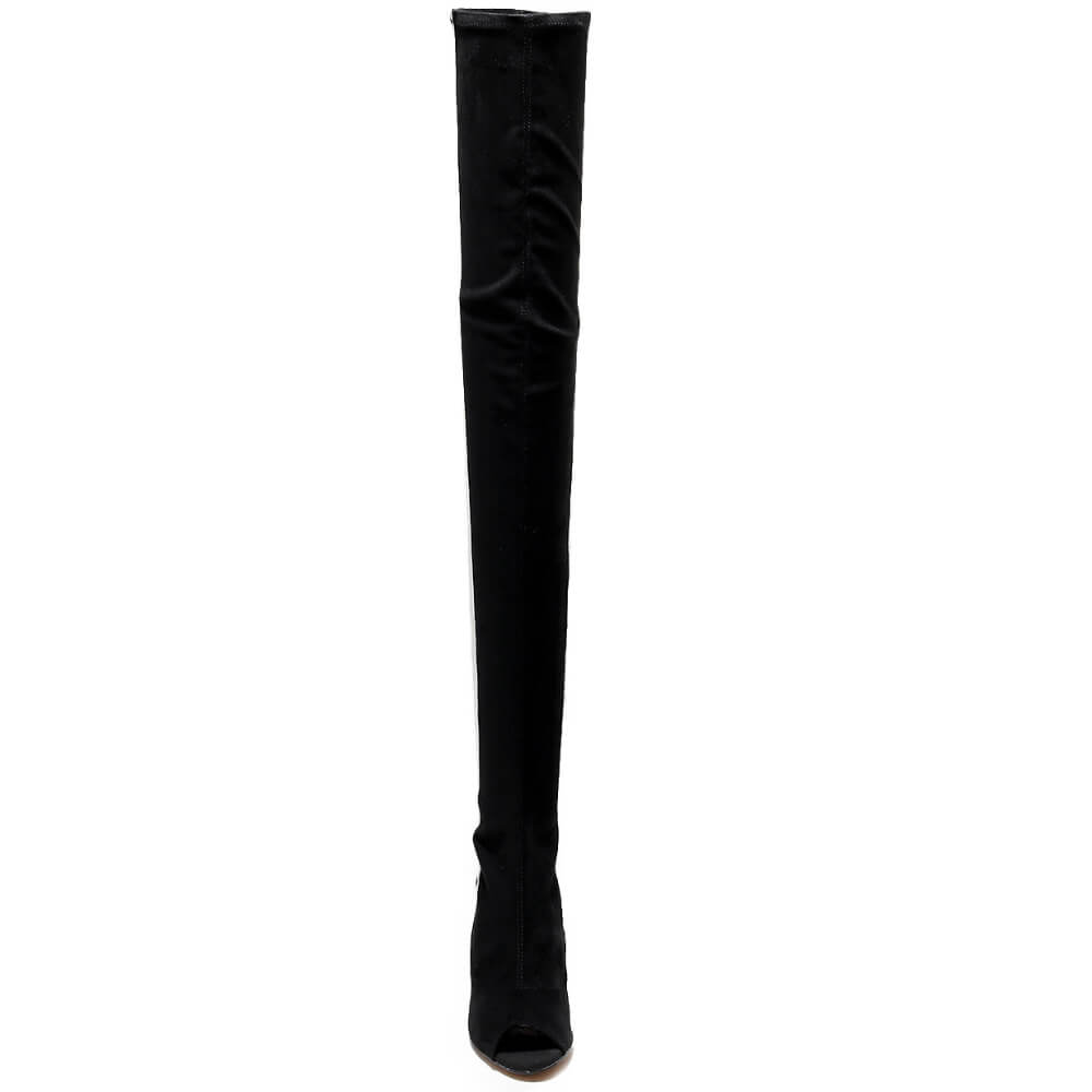 Speechless Thigh High - Black Vegan Stretch Suede - Street Sole