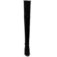 Speechless Thigh High - Black Vegan Stretch Suede - Street Sole