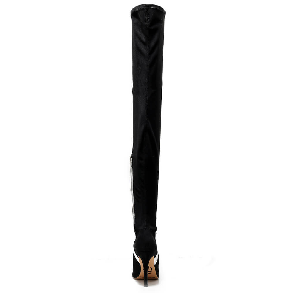 Speechless Thigh High - Black Vegan Stretch Suede - Street Sole