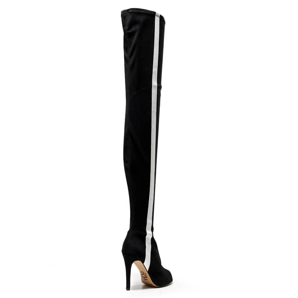 Speechless Thigh High - Black Vegan Stretch Suede - Street Sole