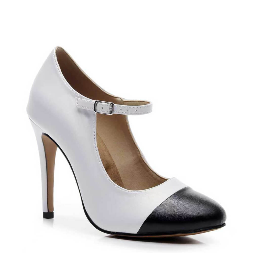 Tabby - White and Black Vegan Leather - Street Sole