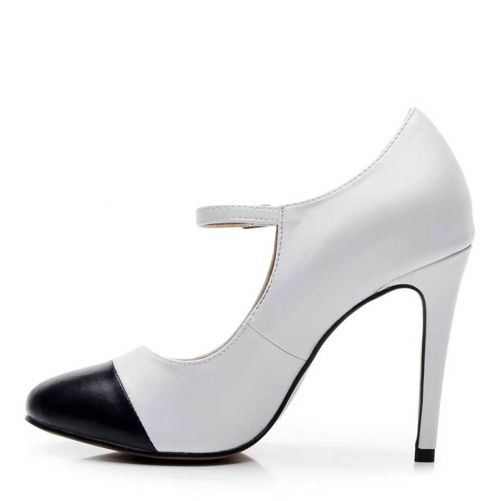 Tabby - White and Black Vegan Leather - Street Sole