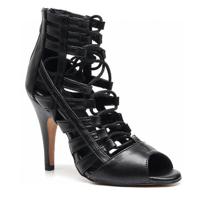 Tiyah - Black Vegan Leather - Suede Sole - Dance Floor Only