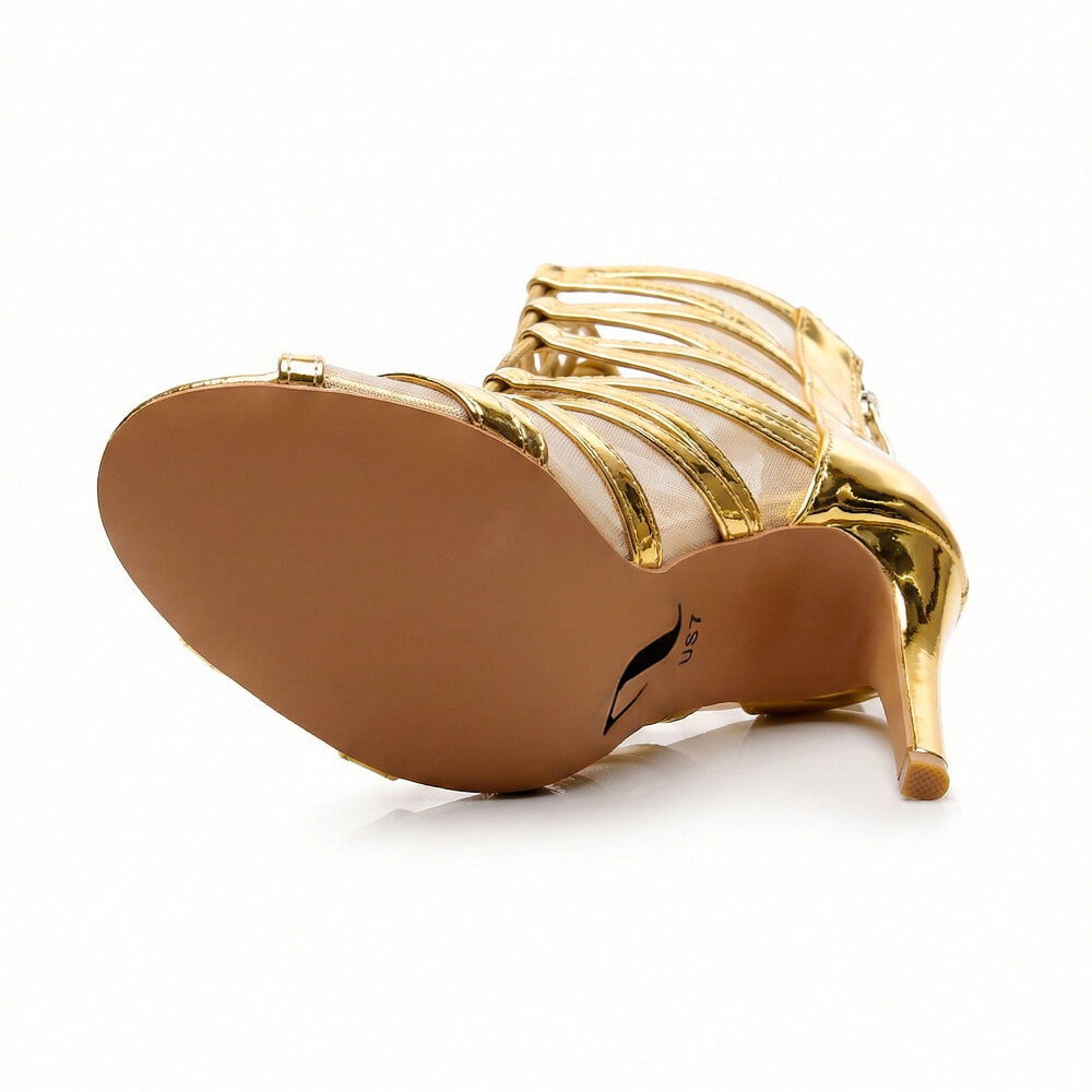 Vikky - Gold Shiny Vegan Leather - Street Sole 12 / 3" Slim Vikky - Gold Shiny Vegan Leather - Street Sole 12 / 3" Slim