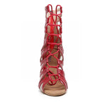 Vikky - Red Vegan Leather - Suede Sole - Dance Floor Only