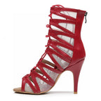 Vikky - Red Vegan Leather - Suede Sole - Dance Floor Only