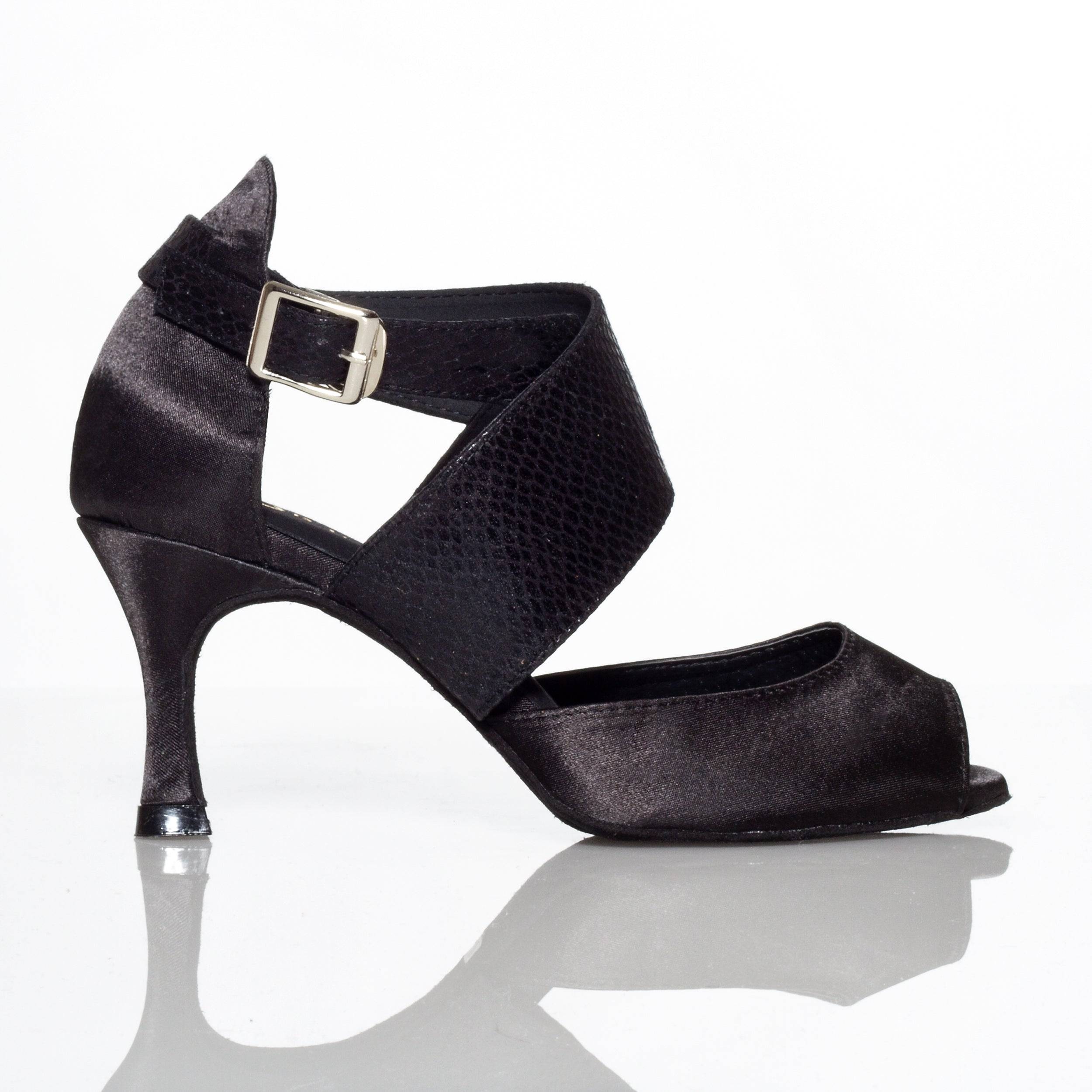 Jorjet - Black Satin - Suede Sole - Dance Floor Only