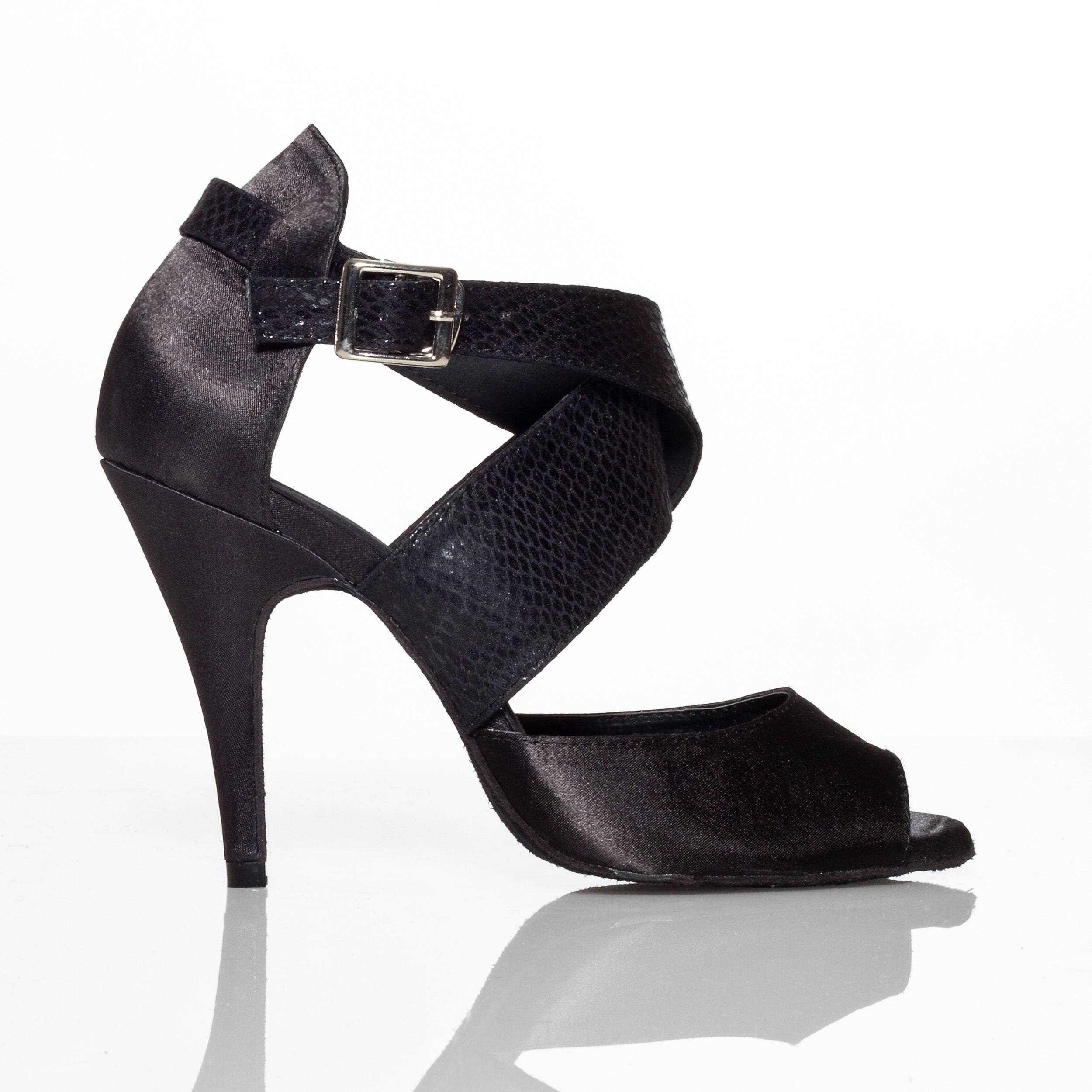 Jorjet - Black Satin - Suede Sole - Dance Floor Only