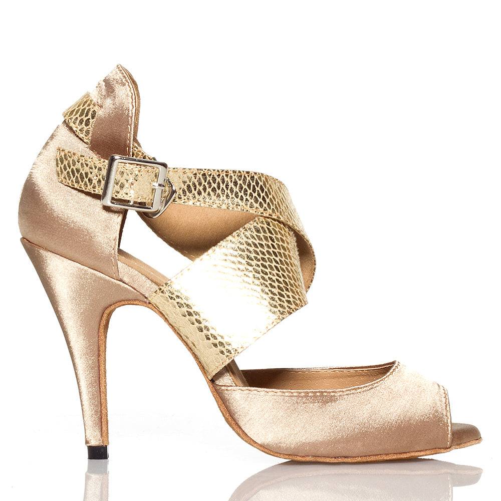 Jorjet - Medium Tan satin - Suede Sole - Dance Floor Only