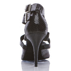 Isabel - Black Metallic Snake - Suede Sole - Dance Floor Only