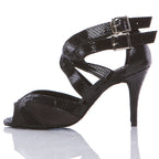 Isabel - Black Metallic Snake - Suede Sole - Dance Floor Only