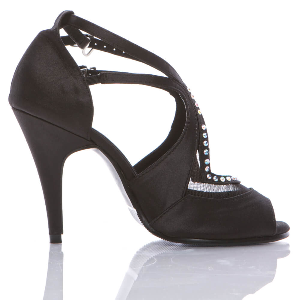 Brittanee - Black Satin - Suede Sole - Dance Floor Only