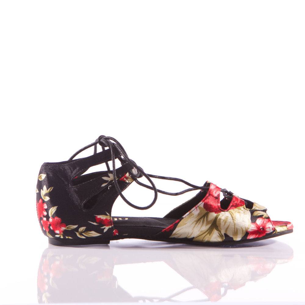 Legato - Black Floral Satin - Street Sole