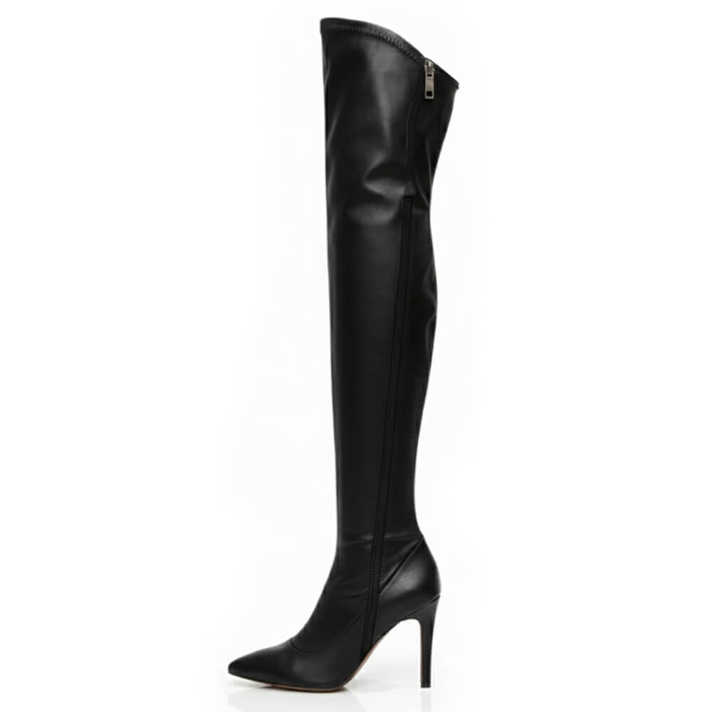 Whitneyy - Black Vegan Stretch Leather - Street Sole - Thigh Variant Zero