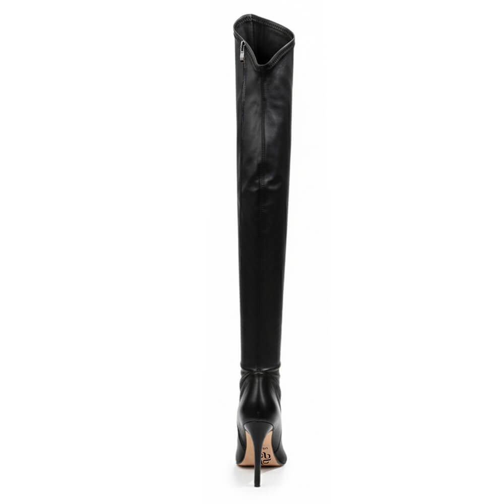 Whitneyy - Black Vegan Stretch Leather - Street Sole - Thigh Variant Zero