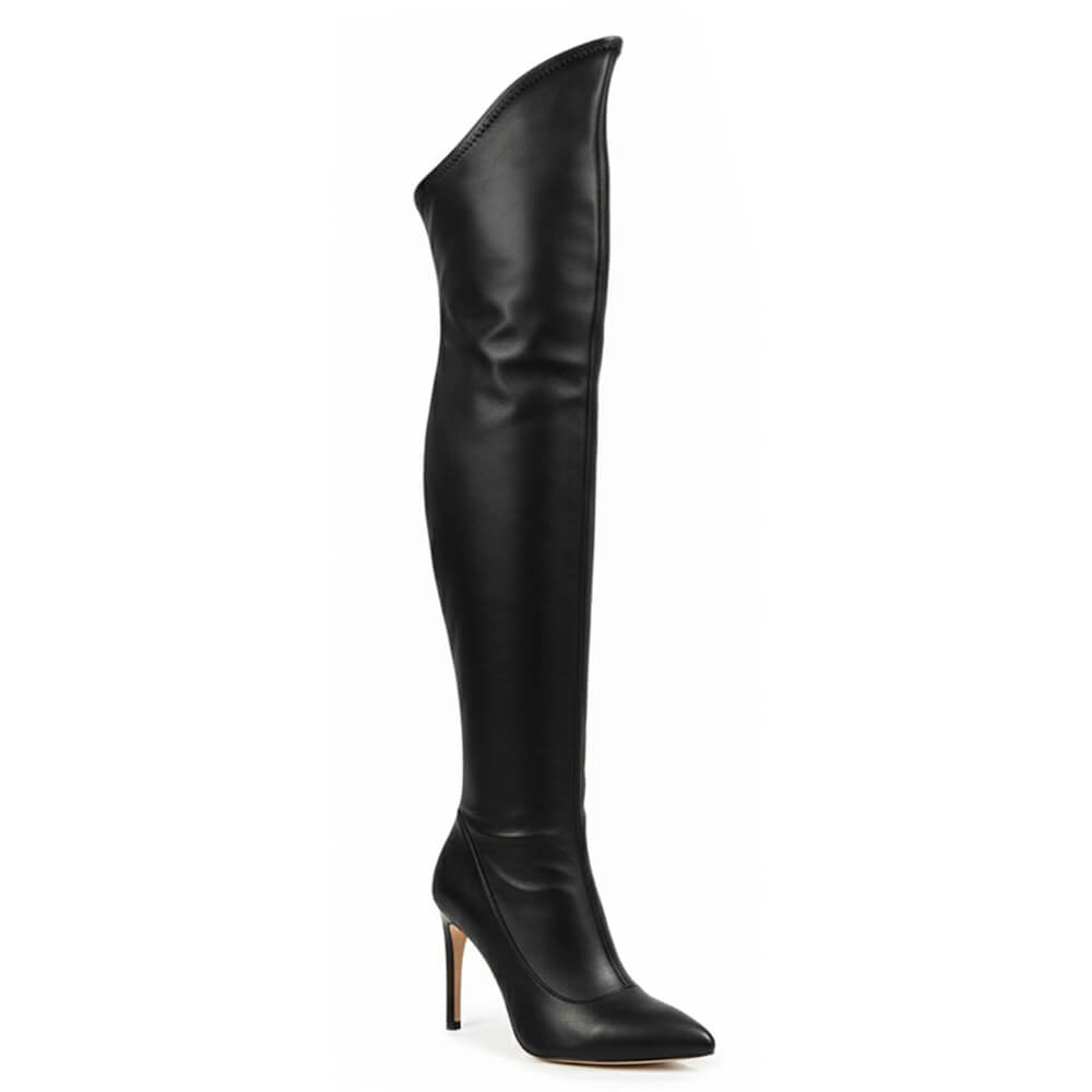 Whitneyy - Black Vegan Stretch Leather - Street Sole - Thigh Variant One