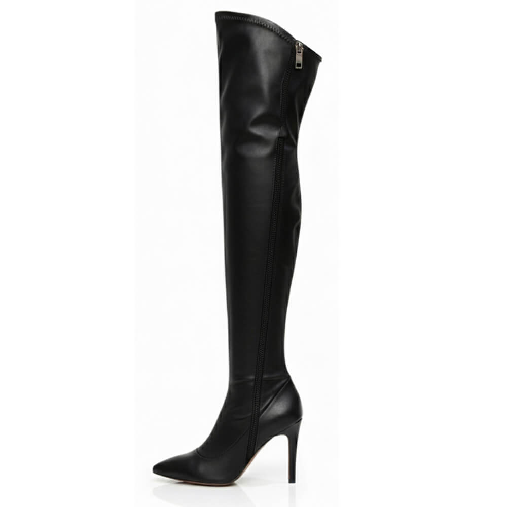 Whitneyy - Black Vegan Stretch Leather - Street Sole - Thigh Variant One