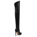 Whitneyy - Black Vegan Stretch Leather - Street Sole - Thigh Variant One