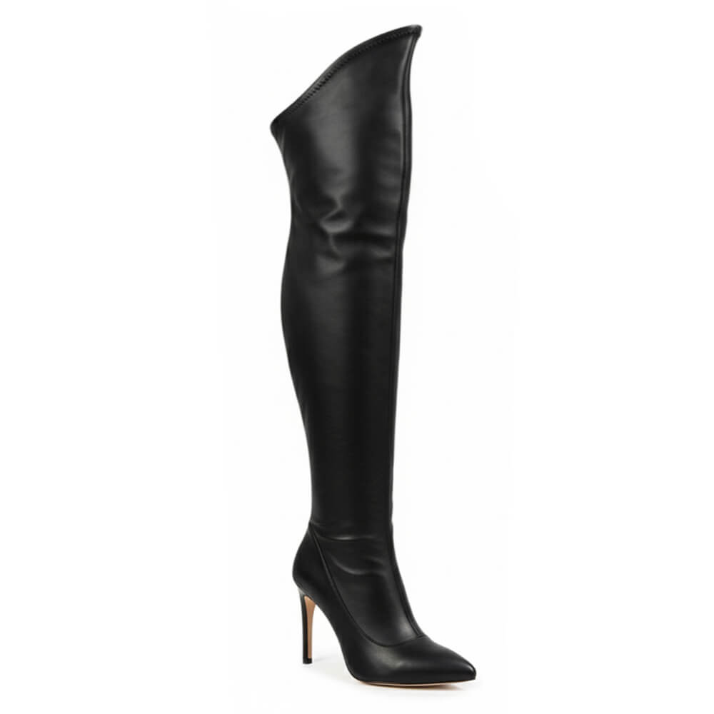 Whitneyy - Black Vegan Stretch Leather - Street Sole - Thigh Variant Two