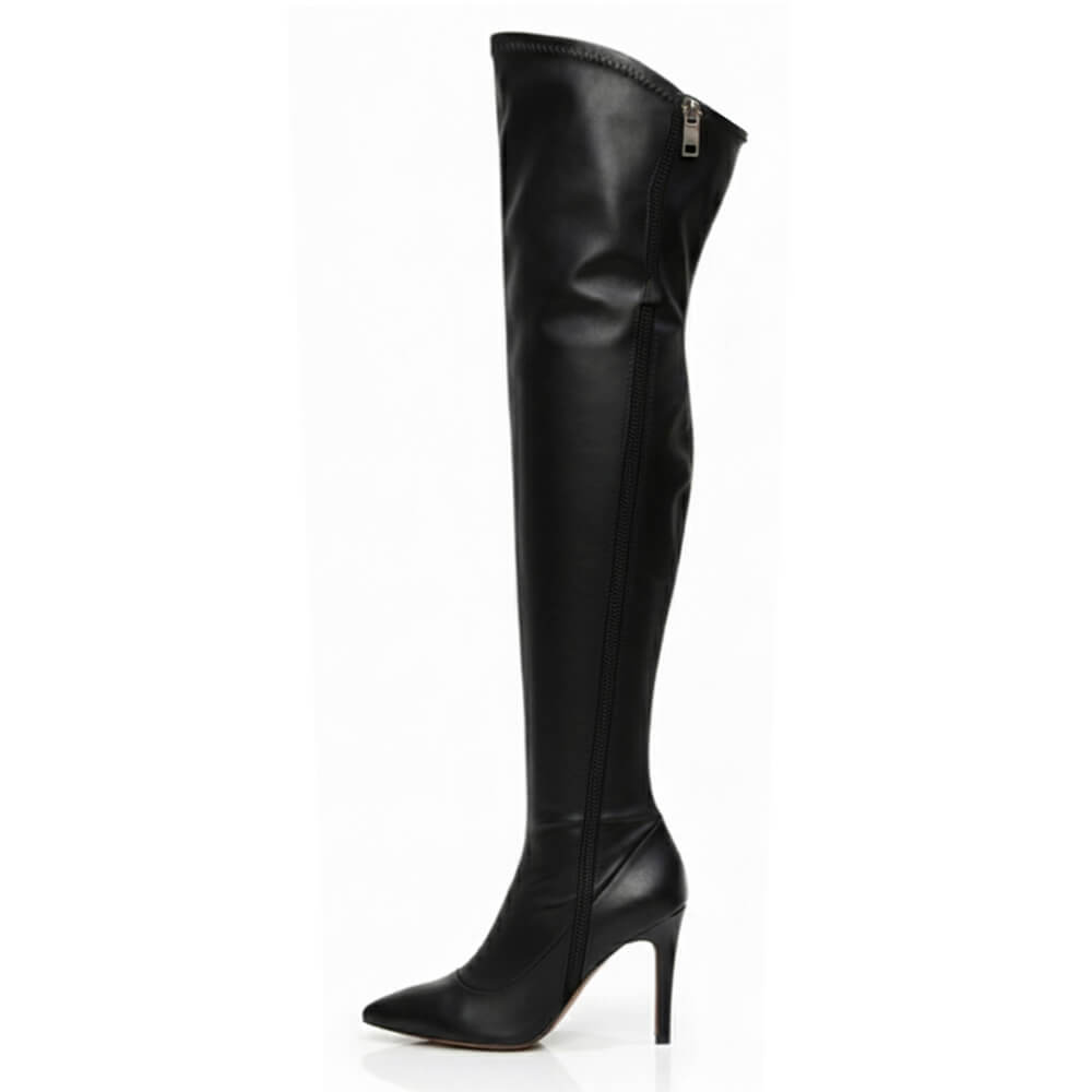 Whitneyy - Black Vegan Stretch Leather - Street Sole - Thigh Variant Two